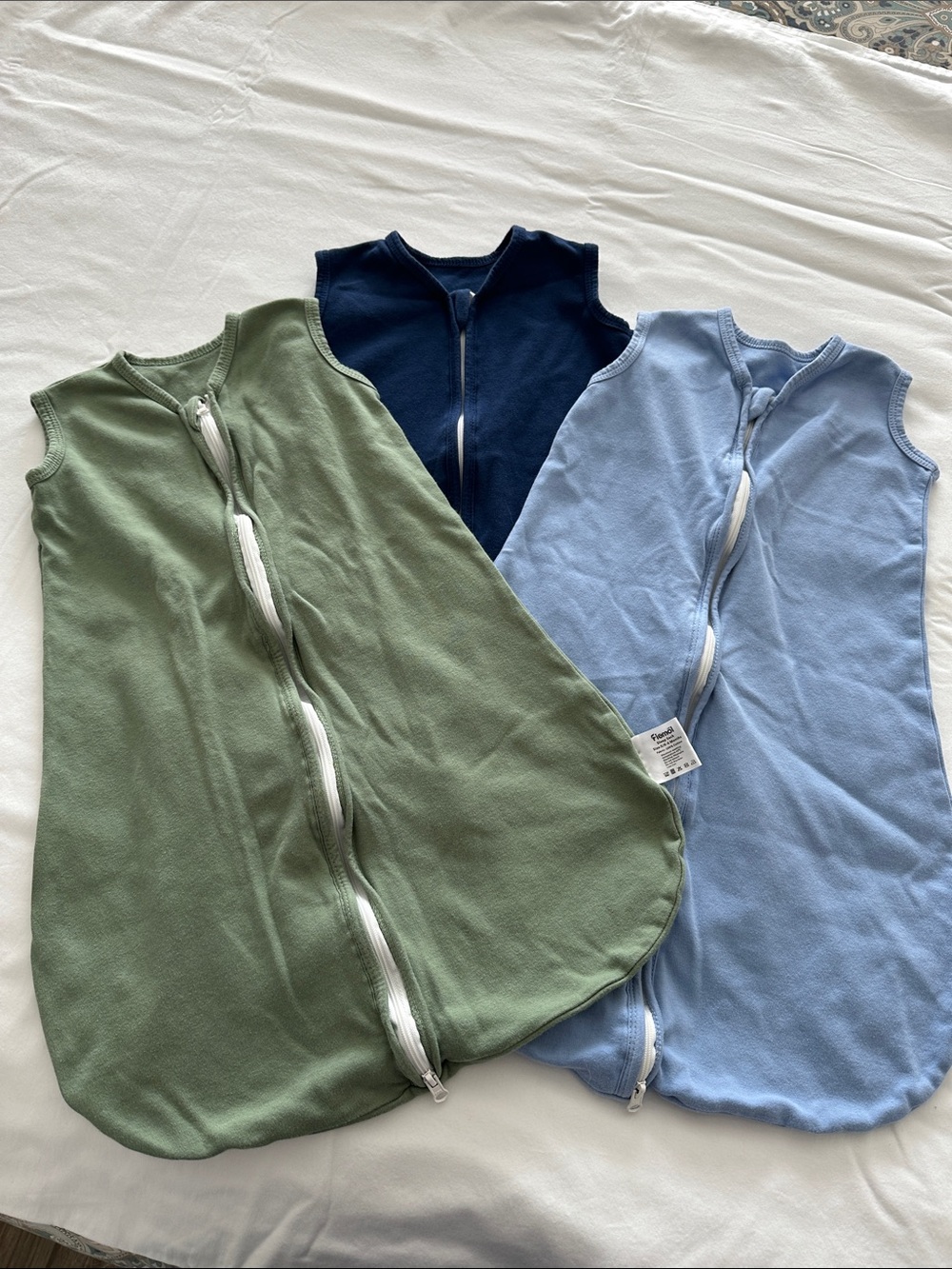 Children's Sleeveless Zip Sleep Sack - Olive Green, Navy & Light Blue